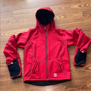 Loki Womens S All In One Red‎ Softshell Jacket Brown Fleece Lined Mitten Sleeves